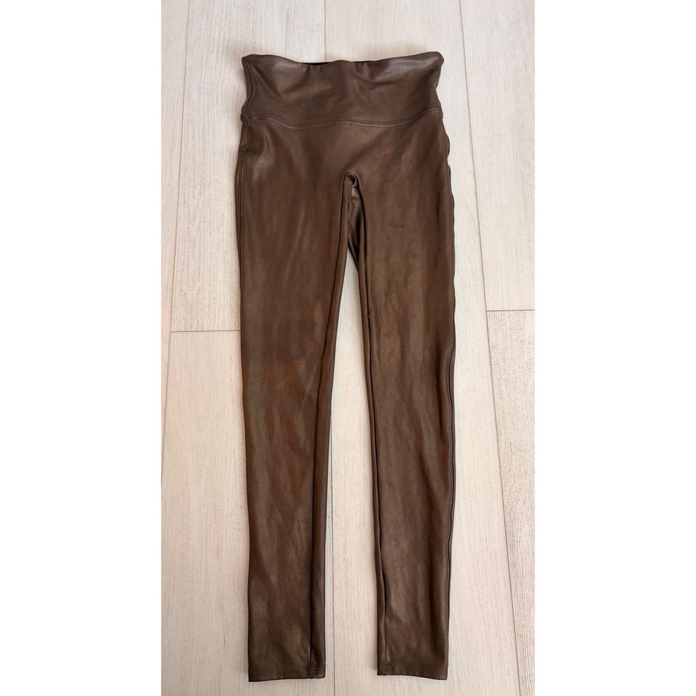NWT SPANX Faux Leather Shaping Leggings Sz M Bronze $98